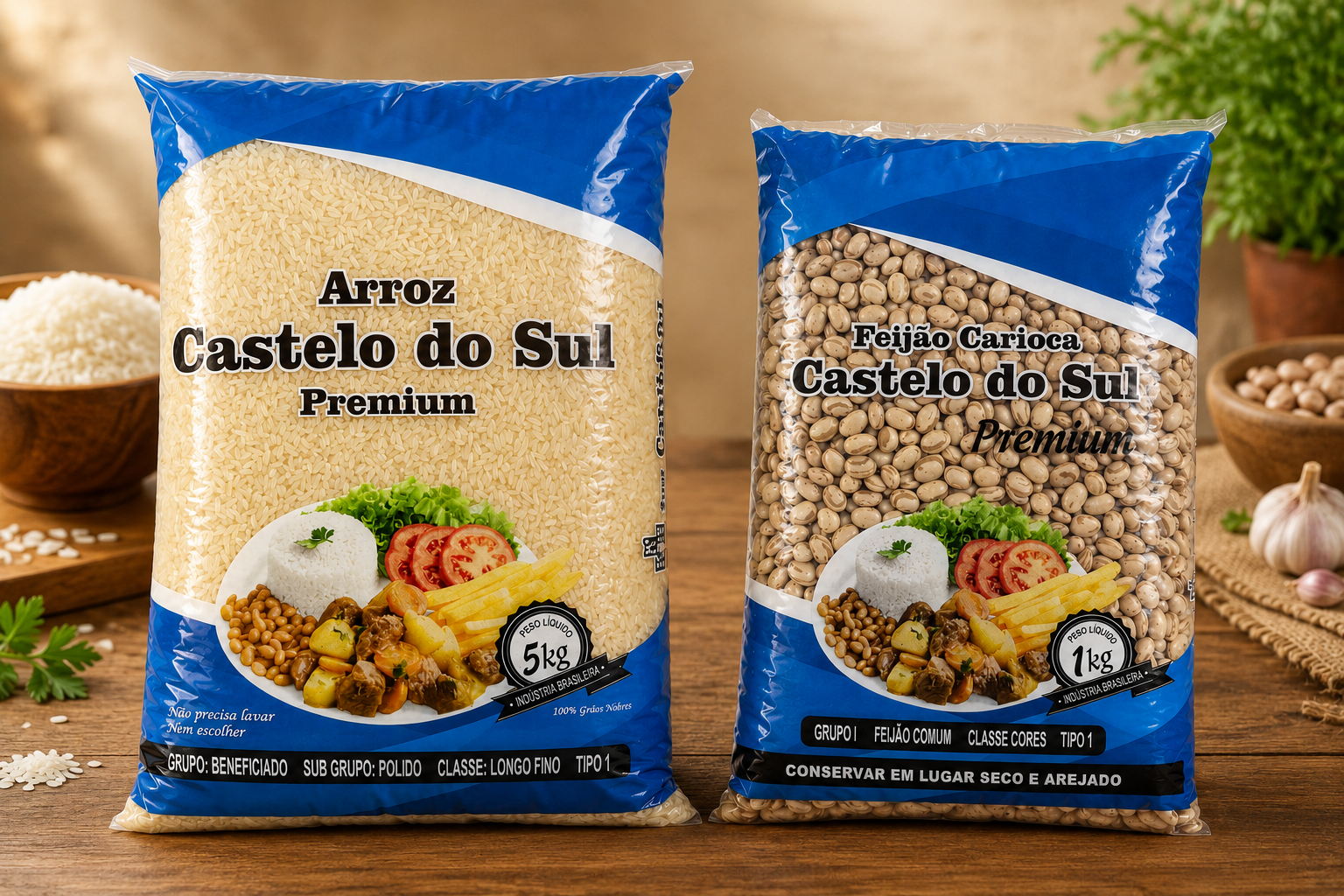 Linha Castelo do Sul — Arroz Premium 5kg e Feijão Carioca 1kg